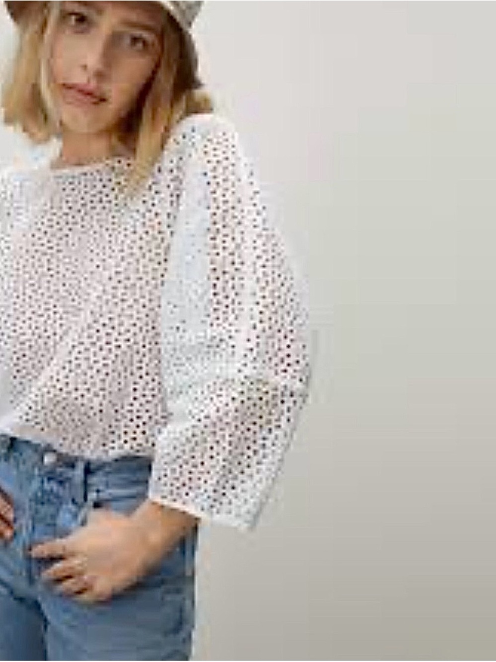 EVERLANE Eyelet Lantern Top White Crochet half Sleeve Top - Women sz Large